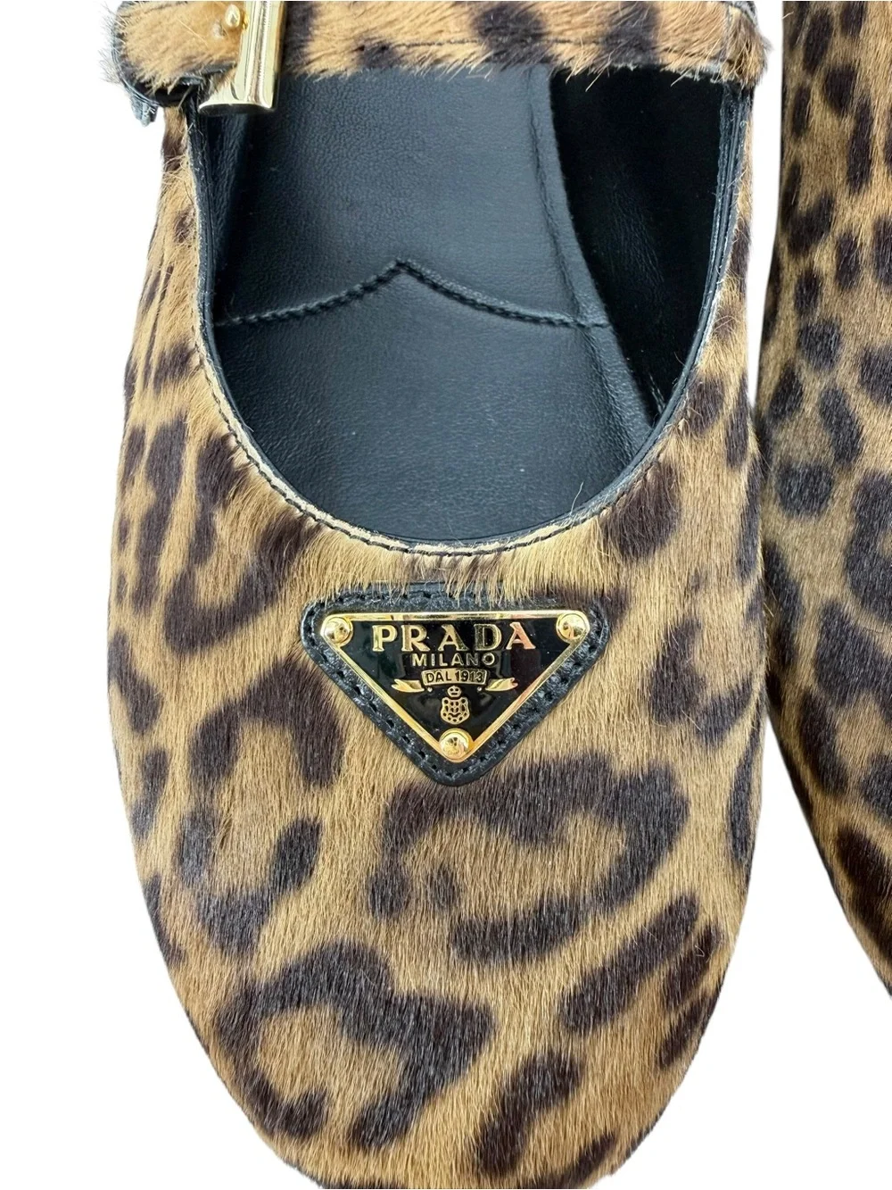 Prada Leopard Haircalf Double Strap Ballet Flats 38.5 US 8.5 NIB Current Style - Picture 10 of 17